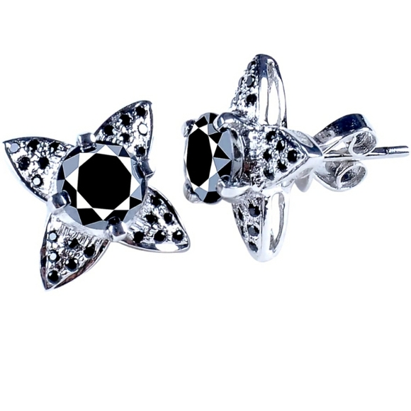 Flash Sale GENUINE MOISSANITE NATURAL BLACK EARRINGS - Picture 6 of 9